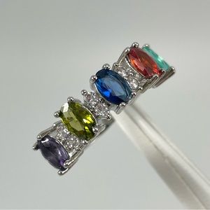 Beautiful Oval Cut Statement Red Blue Purple Diamond CZ Silver Plated Ring